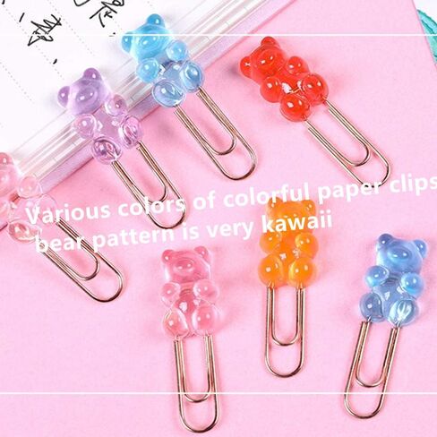 HamayuaZen 14 قطعة حامل ورق معدني، مشابك ورقية صغيرة، مشابك مذكرة على شكل دب قوس قزح، مقاطع ملف Kawaii لطيفة، لوازم مدرسية Kawaii، قرطاسية للطلاب in Kuwait