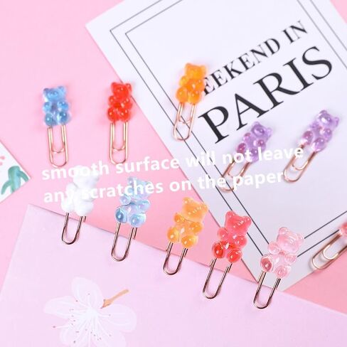 HamayuaZen 14 قطعة حامل ورق معدني، مشابك ورقية صغيرة، مشابك مذكرة على شكل دب قوس قزح، مقاطع ملف Kawaii لطيفة، لوازم مدرسية Kawaii، قرطاسية للطلاب in Kuwait
