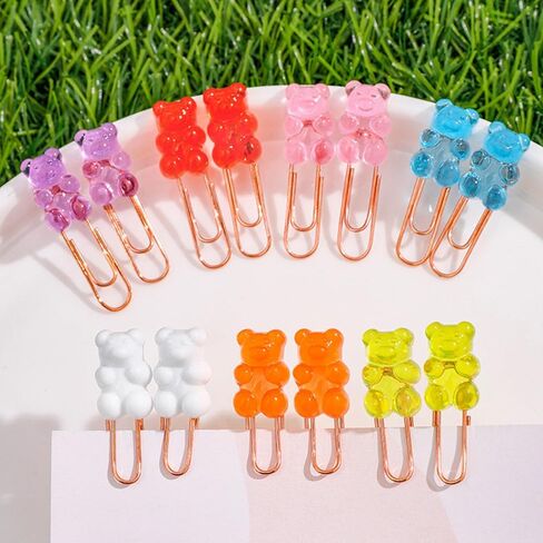 HamayuaZen 14 قطعة حامل ورق معدني، مشابك ورقية صغيرة، مشابك مذكرة على شكل دب قوس قزح، مقاطع ملف Kawaii لطيفة، لوازم مدرسية Kawaii، قرطاسية للطلاب in Kuwait