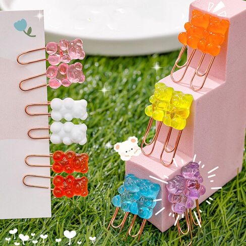 HamayuaZen 14 قطعة حامل ورق معدني، مشابك ورقية صغيرة، مشابك مذكرة على شكل دب قوس قزح، مقاطع ملف Kawaii لطيفة، لوازم مدرسية Kawaii، قرطاسية للطلاب in Kuwait