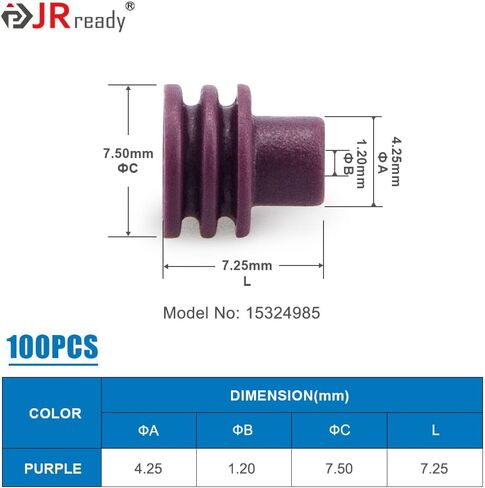 JRready ST6322 Weatherpack Connector Wire Seals 12015193/15324981 100 Pack, Cable Diameter 4.30-3.45mm Gauge 12-10AWG (Compatible with Metripack 280 Series) in Saudi Arabia