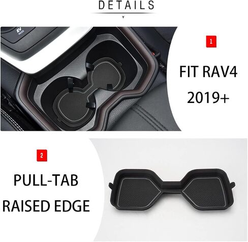 Auovo 3D Cup Holder Inserts Coaster Compatible with Toyota RAV4 Accessories 2024 2023 2022 2021 2020 2019 Silicone Cup Mat Pad Interior Decoration (Black Trim, 2-pcs kit) in Saudi Arabia
