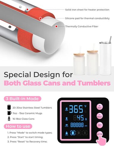 آلة الضغط الحراري لأكواب 20 و30 أونصة، مكبس بهلوان يناسب أكواب 16 أونصة 20 أونصة 30 أونصة، ضغط حراري على الأكواب، تصعيد DIY للأكواب النحيفة (أزرق) in Kuwait