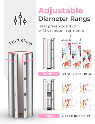 آلة الضغط الحراري لأكواب 20 و30 أونصة، مكبس بهلوان يناسب أكواب 16 أونصة 20 أونصة 30 أونصة، ضغط حراري على الأكواب، تصعيد DIY للأكواب النحيفة (أزرق) in Kuwait