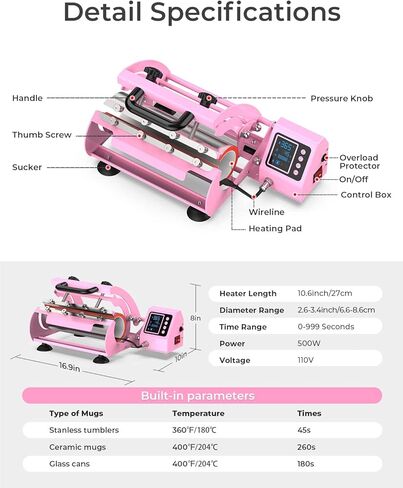 آلة الضغط الحراري لأكواب 20 و30 أونصة، مكبس بهلوان يناسب أكواب 16 أونصة 20 أونصة 30 أونصة، ضغط حراري على الأكواب، تصعيد DIY للأكواب النحيفة (أزرق) in Kuwait