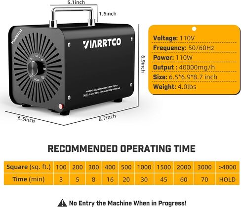 VIARRTCO 15000mg/h Ozone Machine Generator Air Odor Removal Ionizer Up to 3000+ Square Feet for Home, Car, Basement, Garage, Smoke, Pet Room - Metallic Black in Saudi Arabia
