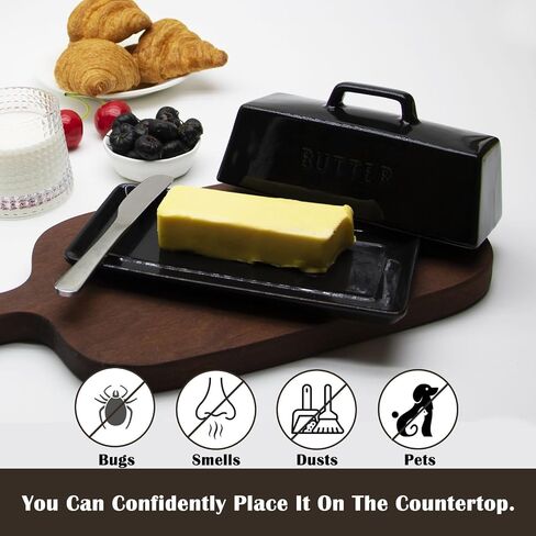 Ceramic Butter Dish With Lid for Countertop, Covered Butter Container, Large Butter Holder With Lid, Butter Tray With Handle White in Saudi Arabia
