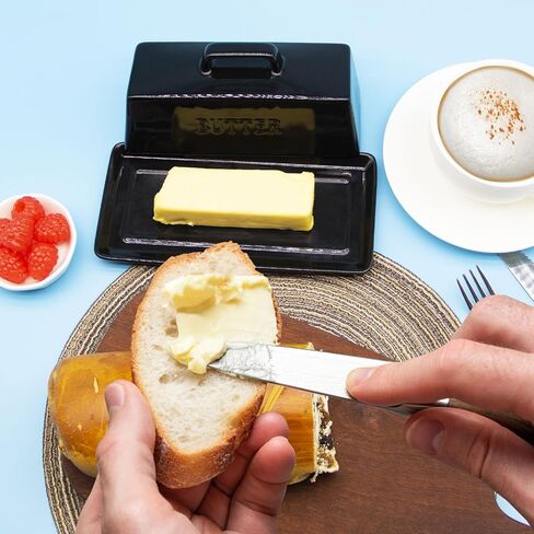 Ceramic Butter Dish With Lid for Countertop, Covered Butter Container, Large Butter Holder With Lid, Butter Tray With Handle White in Saudi Arabia