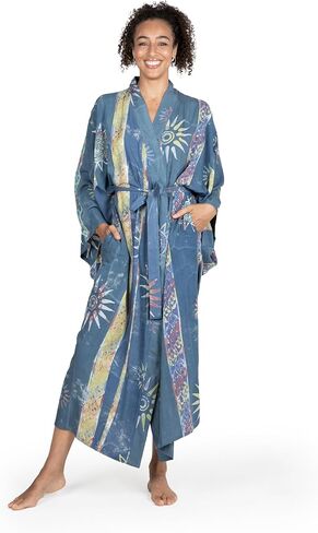رداء أزرق حريمي من NOVICA مطبوع عليه Batik طويل، أزرق داكن (مقاس واحد يناسب معظم الأشخاص) in Saudi Arabia