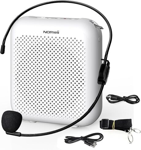 NORWII S358 Portable 2000mAh Rechargeable Voice Amplifier with Wired Microphone Headset & Waistband, Personal Microphone and Speaker for Teachers, Presentation, Tour Guides (White) in Kuwait