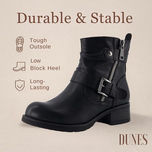 Dunes Max Motorcycle Womens Ankle Boots – Comfortable Booties for Women with Zipper & Buckle, Combat Boots Style, Memory Foam, Wide Width Options in Saudi Arabia