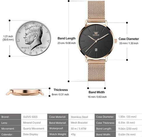 OLEVS Womens Watch, Small Wrist Rose Gold Tone Cute Diamond Heart Arabic Numerals Dial Ladies Watch, Fashion Waterproof Mesh Bracelet Analog Dress Watch for Women in Kuwait
