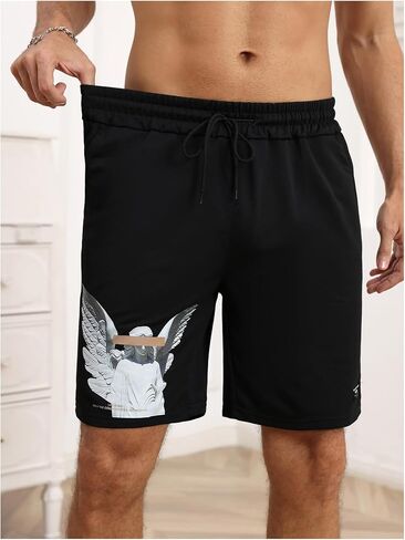 GORGLITTER Men's Designer Graphic Shorts Drawstring Waist Cool Track Gym Workout Shorts in Kuwait