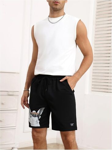 GORGLITTER Men's Designer Graphic Shorts Drawstring Waist Cool Track Gym Workout Shorts in Kuwait