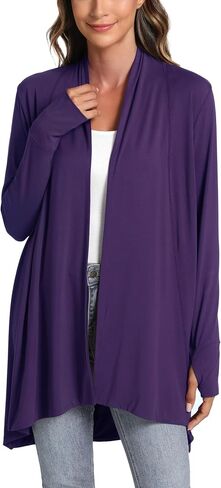 LazyCozy Women's Open-Front Long-Sleeve Cardigan Lightweight Draped Cardigan Sweaters Stretch Jersey Topper in Kuwait