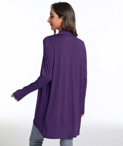 LazyCozy Women's Open-Front Long-Sleeve Cardigan Lightweight Draped Cardigan Sweaters Stretch Jersey Topper in Kuwait
