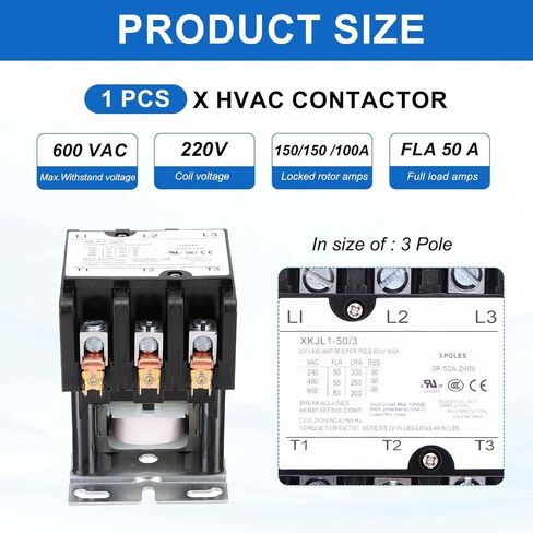 DMIOTECH HVAC Touchor ، 3 عمود FLA 50 أمبير 120 فولت لفائف مكيف مكيف موصل محرك مكثف محرك AC محدد الغرض ، UL مدرج in Saudi Arabia