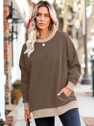 Wiholl Crewneck Sweatshirts Women Long Sleeve Tops 2025 Fall Fashion Cloths Winter Pullover مع جيوب S-2XL in Saudi Arabia