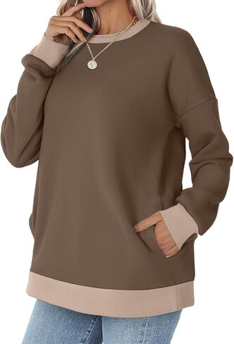 Wiholl Crewneck Sweatshirts Women Long Sleeve Tops 2025 Fall Fashion Cloths Winter Pullover مع جيوب S-2XL in Saudi Arabia