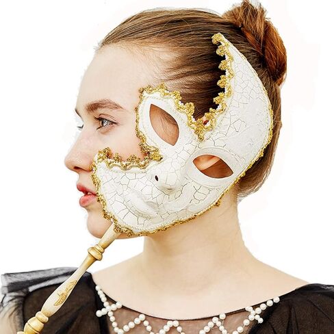 YU FENG Venetian Masquerade Mask on Stick Mardi Gras Costume Half Face Halloween Chrismas Carnival Hand Held Stick Party Mask Favors in Saudi Arabia
