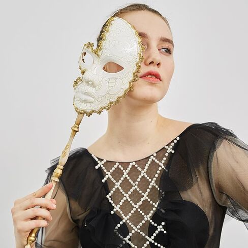 YU FENG Venetian Masquerade Mask on Stick Mardi Gras Costume Half Face Halloween Chrismas Carnival Hand Held Stick Party Mask Favors in Saudi Arabia