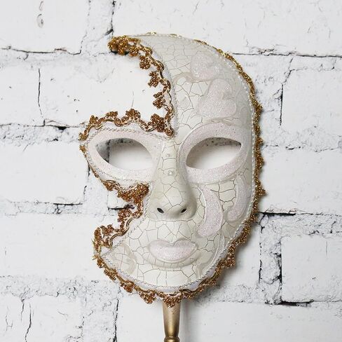 YU FENG Venetian Masquerade Mask on Stick Mardi Gras Costume Half Face Halloween Chrismas Carnival Hand Held Stick Party Mask Favors in Saudi Arabia