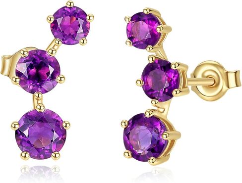 FANCIME 14K Solid Yellow Gold 2.6 Carat Multicolored Gemstone Genuine Citrine Topaz Amethyst Garnet Flower Stud Earrings For Women Girls in Saudi Arabia