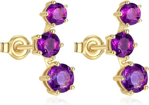 FANCIME 14K Solid Yellow Gold 2.6 Carat Multicolored Gemstone Genuine Citrine Topaz Amethyst Garnet Flower Stud Earrings For Women Girls in Saudi Arabia