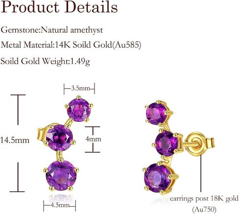 FANCIME 14K Solid Yellow Gold 2.6 Carat Multicolored Gemstone Genuine Citrine Topaz Amethyst Garnet Flower Stud Earrings For Women Girls in Saudi Arabia