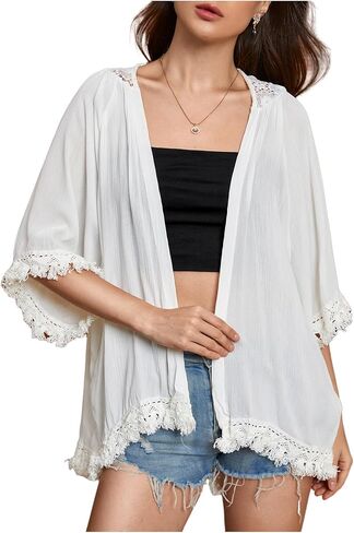 سترة نسائية من SweatyRocks ذات شراشيب كيمونو وغطاء لملابس الشاطئ in Kuwait