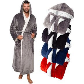 Ross Michaels Mens Luxury Robe Hooded Big and Tall - Long Plush Fleece Bath Robe with Hood and Pockets- Gift Men and Teens in Kuwait