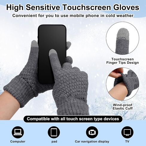 Geyoga 12 Pcs Winter Knitted Beanie Hat Glove Set Touchscreen Gloves Soft Warm Skull Cap with Pom Pom for Women Men Outdoor in Saudi Arabia