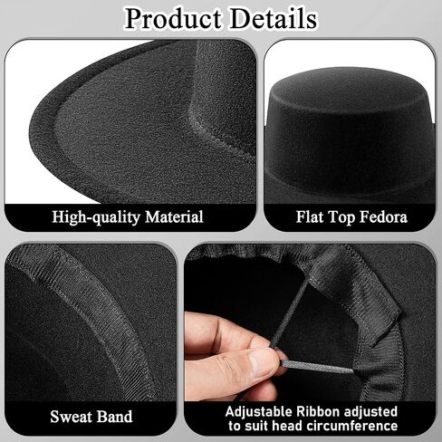 YEAJOIN Fashion Classic Black Fedora Flat Hat, Wide Brim Jazz Hats Church Derby Cap for Women and Men in Kuwait