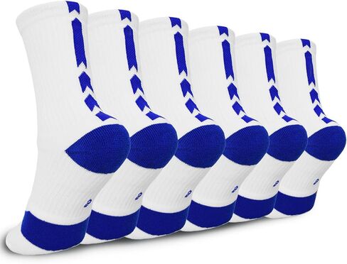 Popuid 6 Pack Elite Youth Basketball Socks, Kids Athletic Crew Socks, Cushioned Arch Compression Sports Sock for Age 6-12 (Muti-colors) in Kuwait