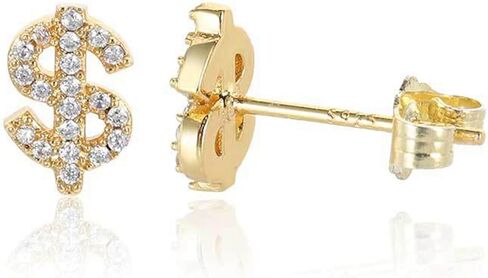Stainless Steel Mens Womens Stud Earrings Dollar Money Symbol Studs Small CZ Studs Earrings Cartilage Tiny Crystal Studs Delicate Hypoallergenic Sensitive Ears Piercing Gifts Birthday Party ER77 in Kuwait