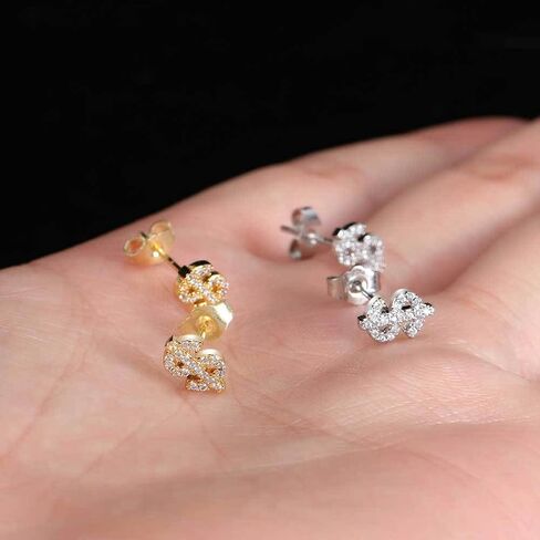 Stainless Steel Mens Womens Stud Earrings Dollar Money Symbol Studs Small CZ Studs Earrings Cartilage Tiny Crystal Studs Delicate Hypoallergenic Sensitive Ears Piercing Gifts Birthday Party ER77 in Kuwait