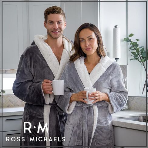 Ross Michaels Mens Luxury Robe Hooded Big and Tall - Long Plush Fleece Bath Robe with Hood and Pockets- Gift Men and Teens in Saudi Arabia