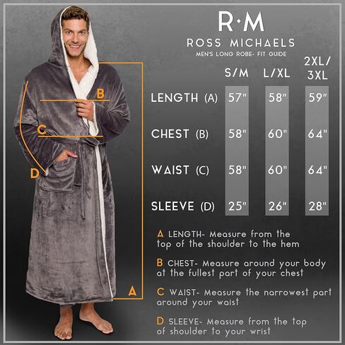 Ross Michaels Mens Luxury Robe Hooded Big and Tall - Long Plush Fleece Bath Robe with Hood and Pockets- Gift Men and Teens in Saudi Arabia