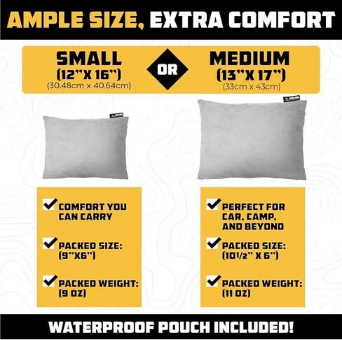 Wise Owl Outfitters Camping Pillow - Camping Essentials and Travel Pillow for Airplanes, Camping, and Travel - Memory Foam Washable Pillow - Small/Medium in Kuwait