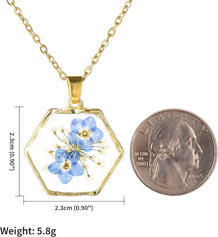 Multicolor Dried Natural Real Flowers Gold-tone Hexagon Shaped Simulated Resin Pendant Necklace in Kuwait