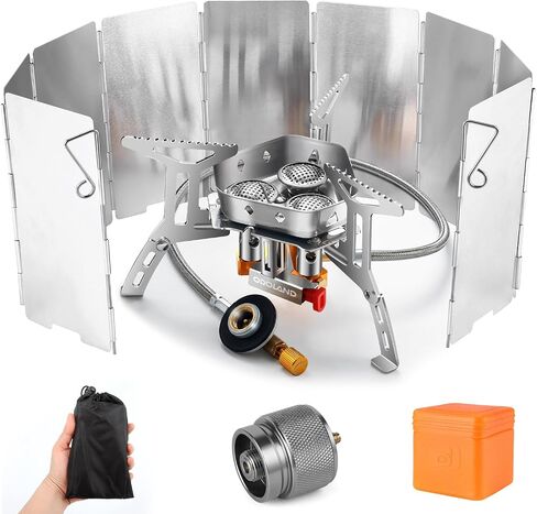 Odoland 3500W/6800W Windproof Camp Stove Camping Gas Stove with Windscreen, Fuel Canister Adapter, Piezo Ignition for Outdoor Backpacking Hiking and Picnic in Kuwait