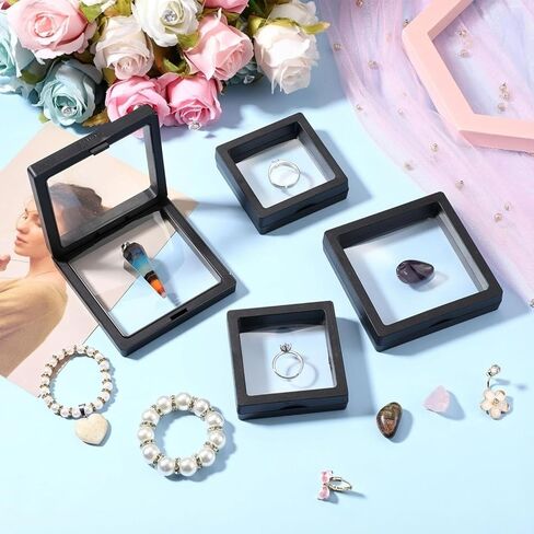 Soaoo 60 Pcs Floating Frame Display Stand Transparent Plastic 3D Floating Frame Clear PE Film Jewelry Box Coin Display Case for Medallion Shells in Kuwait