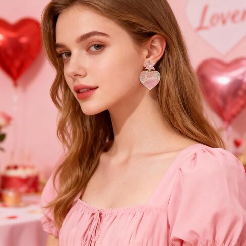 Pink Heart Earrings Hot Pink Earrings for Women Love Heart Dangle Earrings for Girlfriend Valentines Day Accessories Gifts… in Kuwait