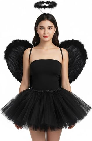 SATINIOR Angel Costume for Girls Angel and Halo Set 3 Layer Tutu Skirt Feather in Kuwait