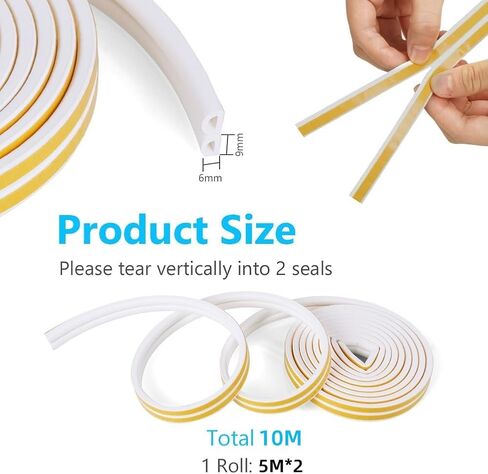 Door Weather Stripping, Soundproof Insulation Seal Strip for Windows with Self-Adhesive Backing Seals Large Gap (from 5/16 inch to 15/32 inch), Easy Cut to Size, (D-Black, 20Ft) in Saudi Arabia