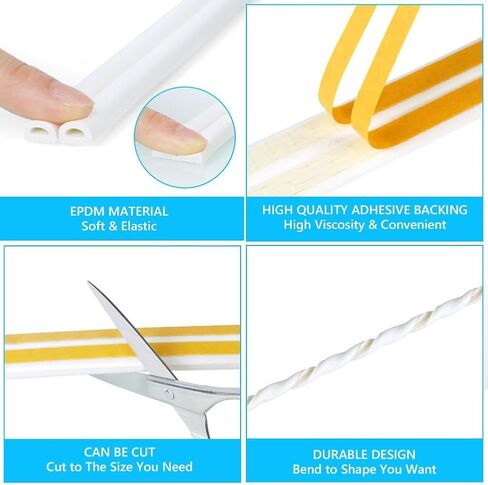 Door Weather Stripping, Soundproof Insulation Seal Strip for Windows with Self-Adhesive Backing Seals Large Gap (from 5/16 inch to 15/32 inch), Easy Cut to Size, (D-Black, 20Ft) in Saudi Arabia