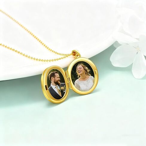 Sterling Silver Photo Locket Necklace That Holds Pictures Oval Shaped Photo Jewelry for Mother Daughter Wife in Kuwait