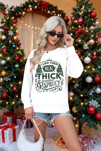 MOUSYA أنا أحبهم الحقيقي سميكة وشجرة صنوبر شجرة عيد الميلاد Crewneck البلوز شجرة عيد الميلاد مضحك البلوز in Kuwait
