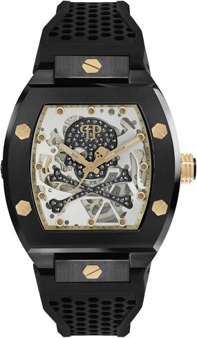 Philipp Plein The $keleton Collection Luxury Mens Watch Timepiece with a Black Strap Featuring a Two Tone Case and Grey Dial in Kuwait
