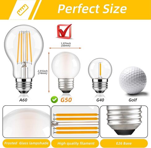 Dimmable E26 G16.5 مصباح LED LED 40W على قدم المساواة 4W مصابيح LIGHT LIGHT FROSTER ، المصابيح الصغيرة المستديرة من نوع G لمبة ضوء للثريا ، قلادة ، الغرور ، أبيض دافئ 2700 كيلو متر ، حزمة 6 in Kuwait